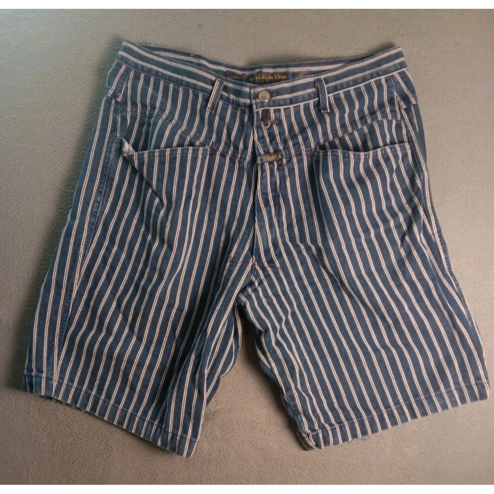 Vintage 90s RARE Marithe Francois Girbaud Blue White Striped MENS Jean Shorts 36